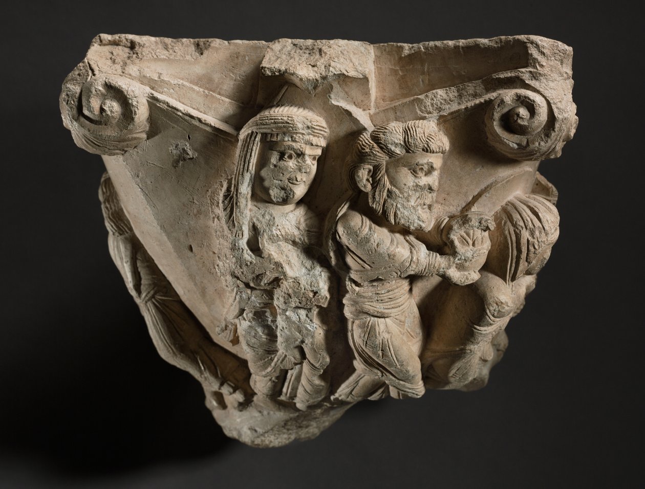 Fragment af en hovedstad med scener fra Marias spæde barndom, værksted i Monopoli-katedralen, begyndelsen af 1100-tallet af Italian School