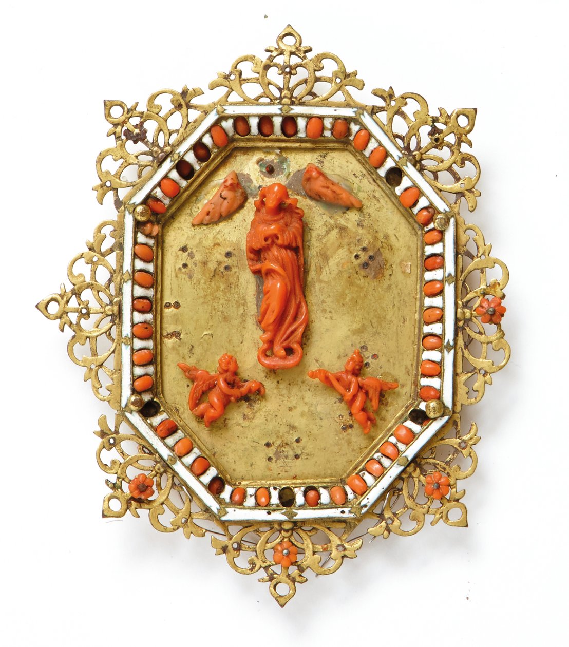 Ramme, der forestiller Jomfruen Immaculate, Trapani, midten af 1600-tallet (forgyldt kobber, emalje og koral) af Italian School