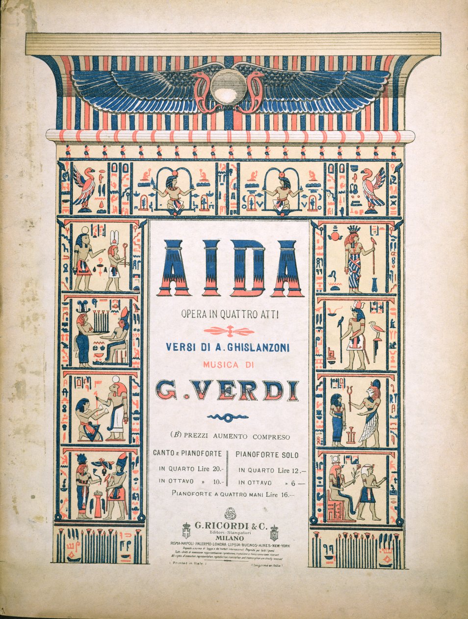 Forside til partituret til Aida, af Giuseppe Verdi (1813-1901) af Italian School