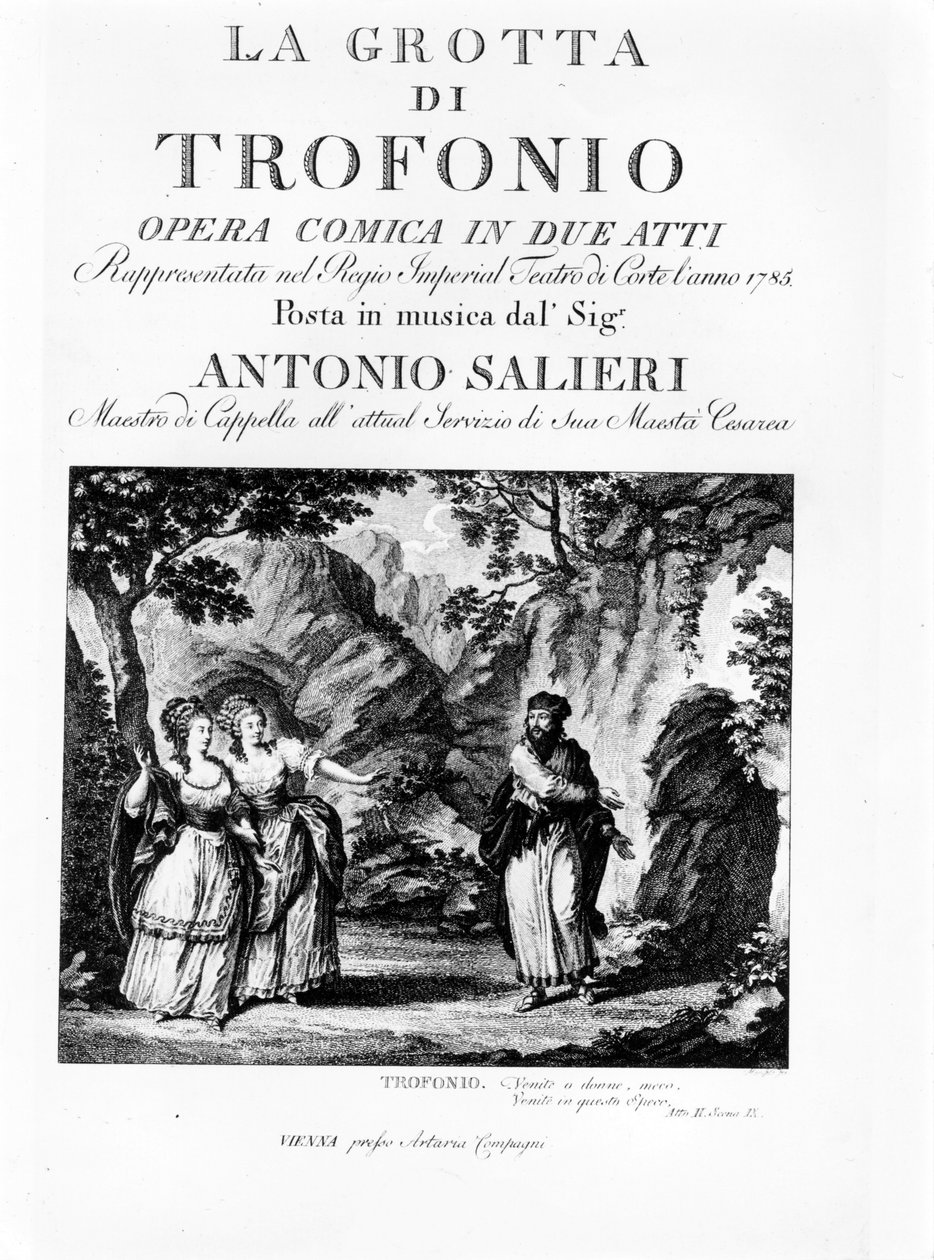 Frontispice af librettoen af ​​La Grotta di Trofonio, komisk opera i 2 akter af Antonio Salieri (1750 - 1825). 1785 af Italian School