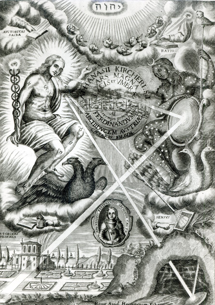 Frontispice af Ars Magna Lucis et Umbrae, af Athanasius Kircher (1601-80) Rom, 1646 af Italian School