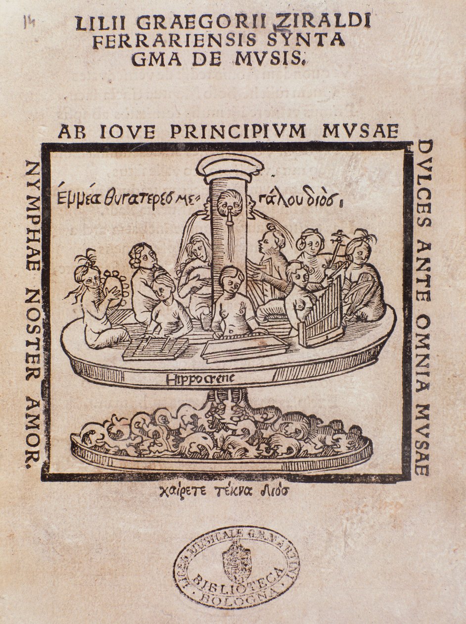 Frontispice af Lilii Gregorii Ziraldi Ferrariensis Syntagma De Mvsis af Giglio Gregorio Giraldi af Italian School