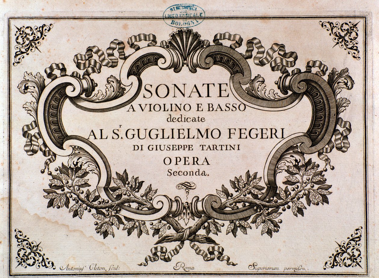 Frontispice af musikpartitur til Sonater af Giuseppe Tartini (litho) af Italian School