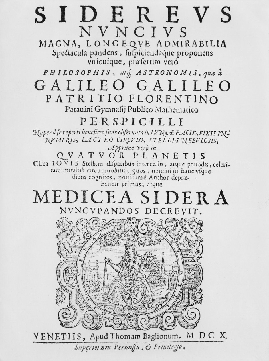 Frontispice til Sidereus Nuncius af Galileo Galilei, 1610 af Italian School