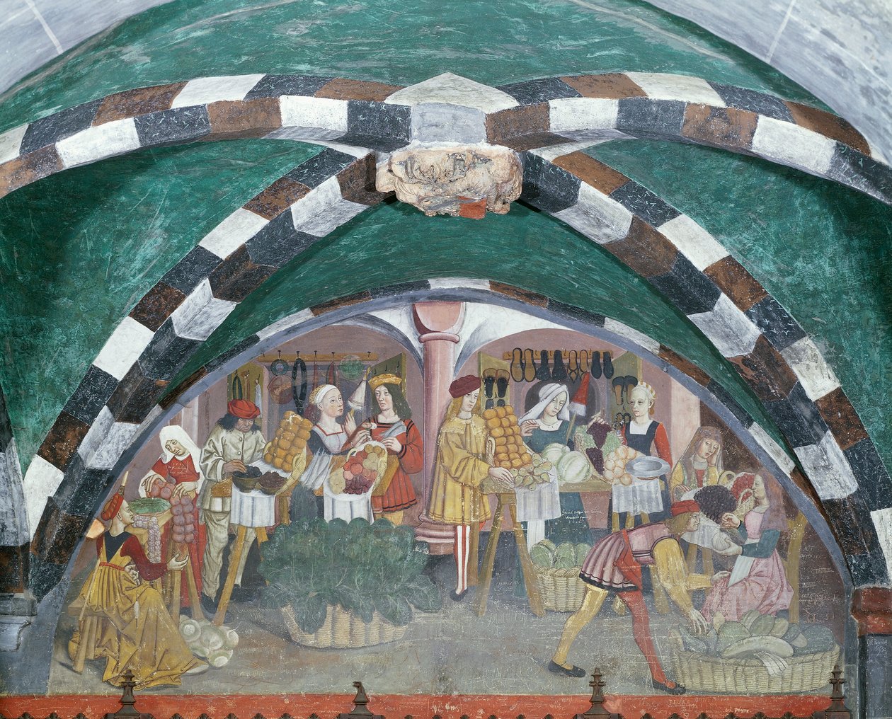 Frugt- og grøntsagsmarked, ca. 1500 (fresko) af Italian School
