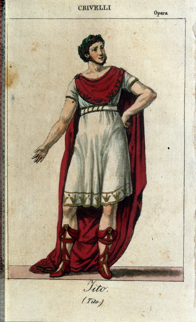 Gaetano Crivelli (1768-1836) i rollen som Tito i "La Clemence de Tito" af Wolfgang Amadeus Mozart (1756-1791) repræsenteret på La Scala i Milano i 1819 af Italian School