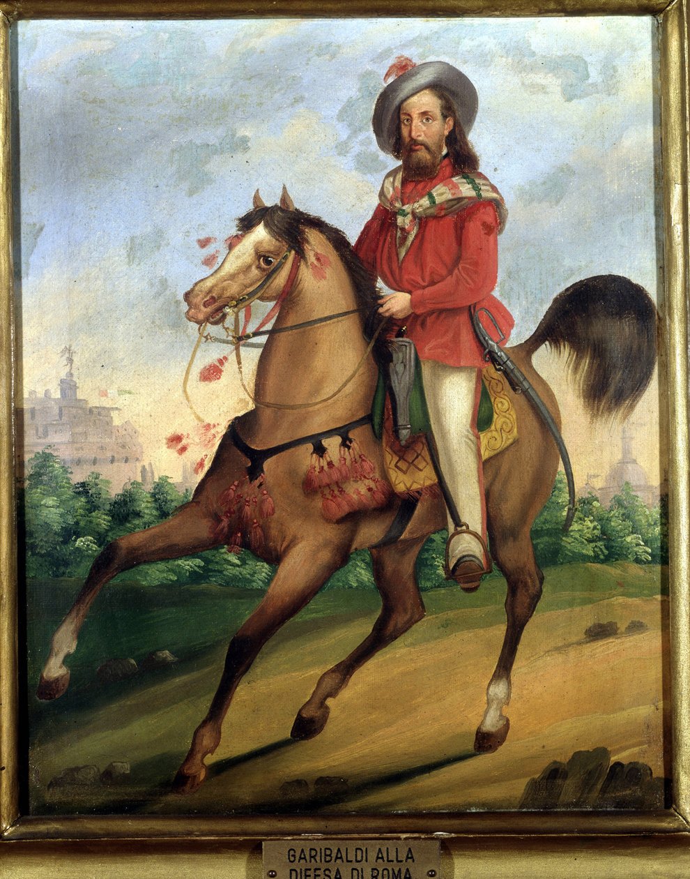 Garibaldi på hesteryg iført til forsvar af Rom. Museo del Risorgimento. Milano af Italian School