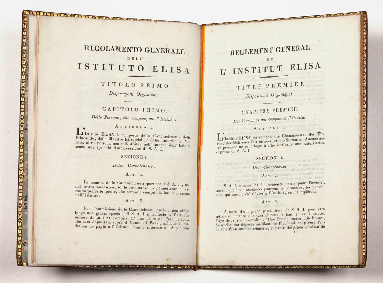 Generelle bestemmelser for Instituto Elisa i Lucca, givet i Lucca, 14. juli 1811 (tryk) af Italian School
