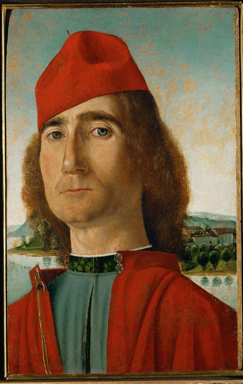 Gentleman med rød baret ... af Italian School