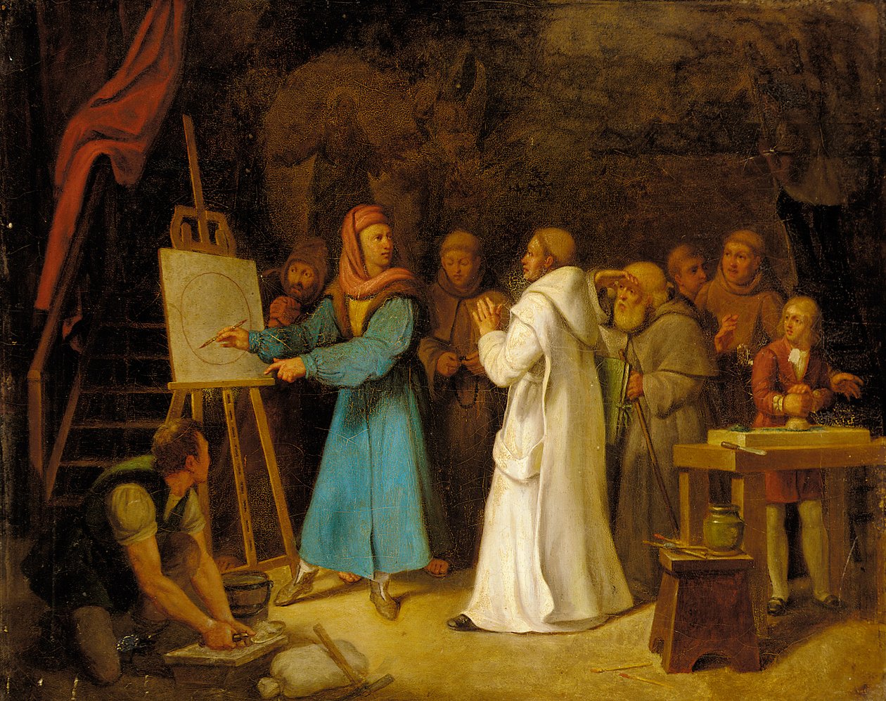 Giotto demonstrerer kunsten at tegne i sit atelier af Italian School