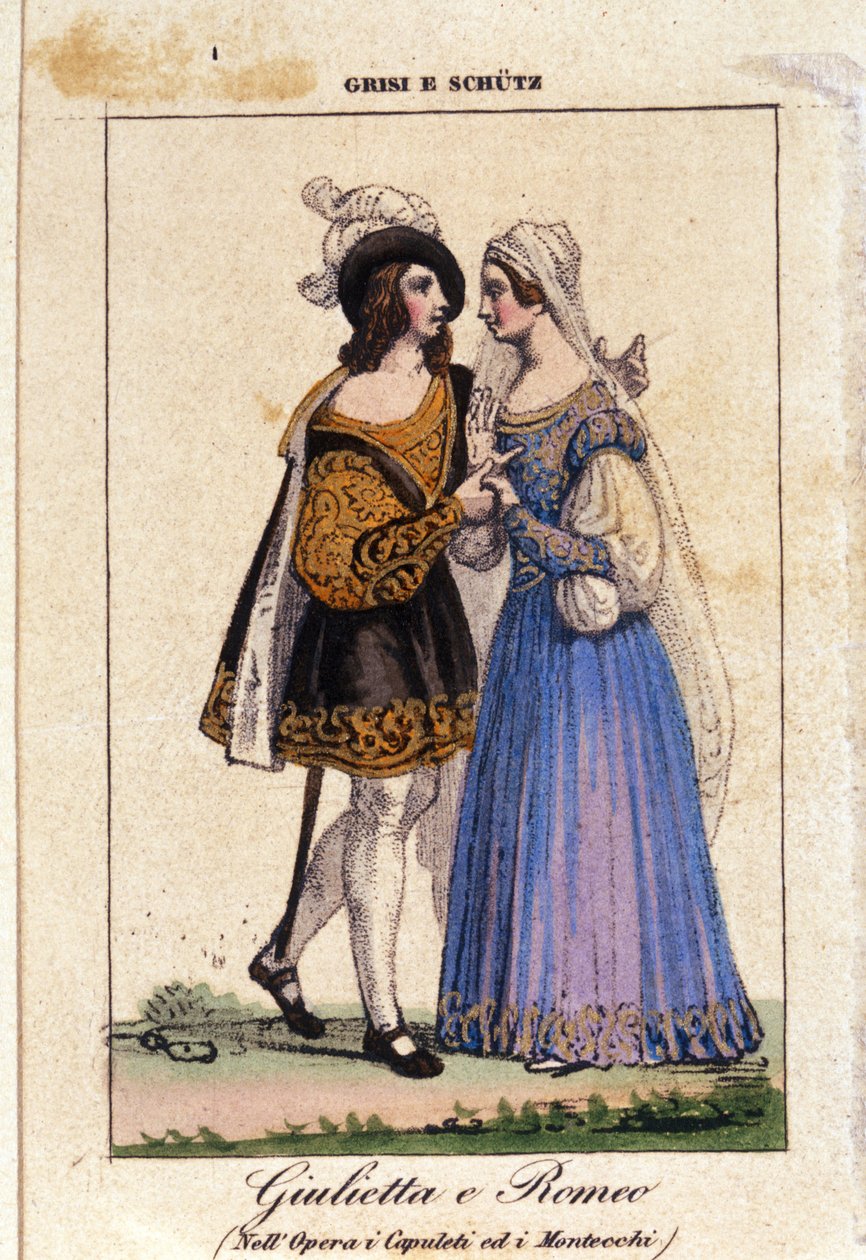 Giulia Grisi og Schutz fortolker Romeo og Julie i "I Capuleti e i Montecchi" (Les Capulet et les Montaigu) af Vincenzo Bellini af Italian School