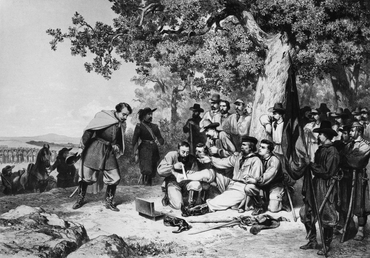 Giuseppe Garibaldi (1807-82) såret ved slaget ved Aspromonte i 1862 af Italian School