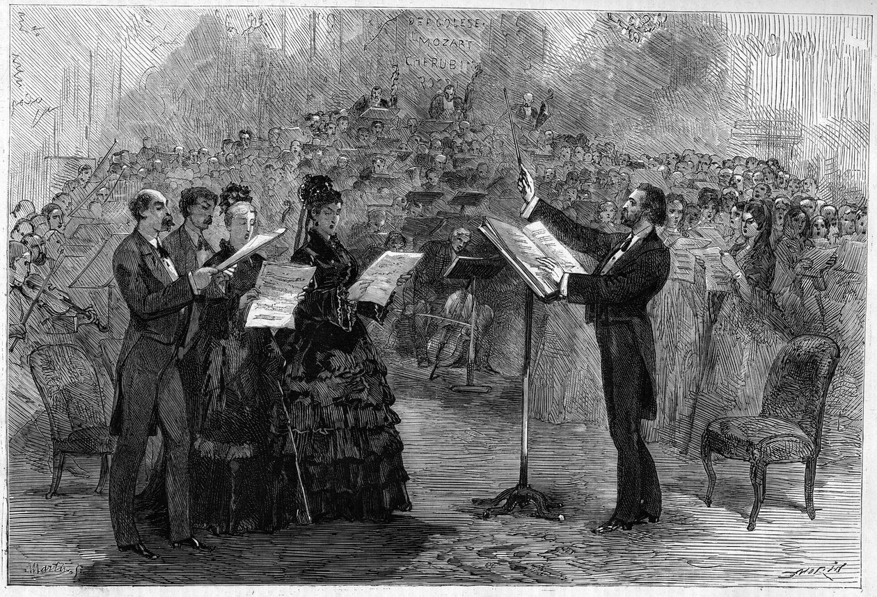 Giuseppe Verdi dirigerer Requiem-messen ved Paris Opéra-Comique i 1874 af Italian School
