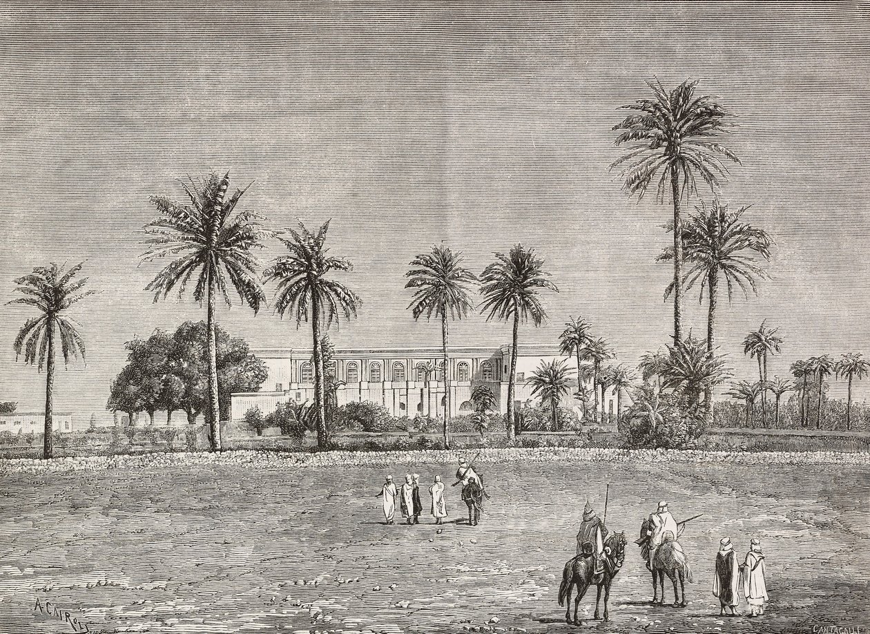 Guvernørens palads, hvor general Gordon opholdt sig, Khartoum, Sudan, gravering af Cairoli fra L