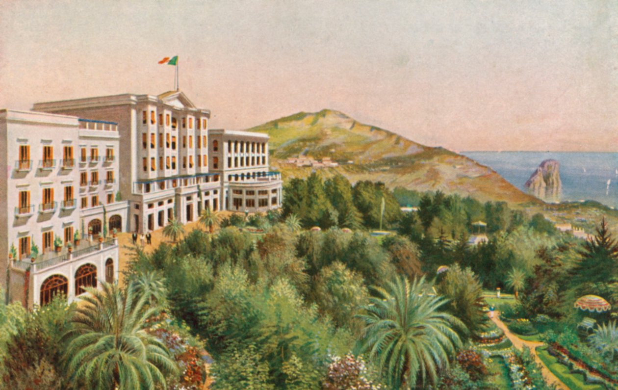 Grand Hotel Quisisana, Capri, Italien (farvelitografi) af Italian School