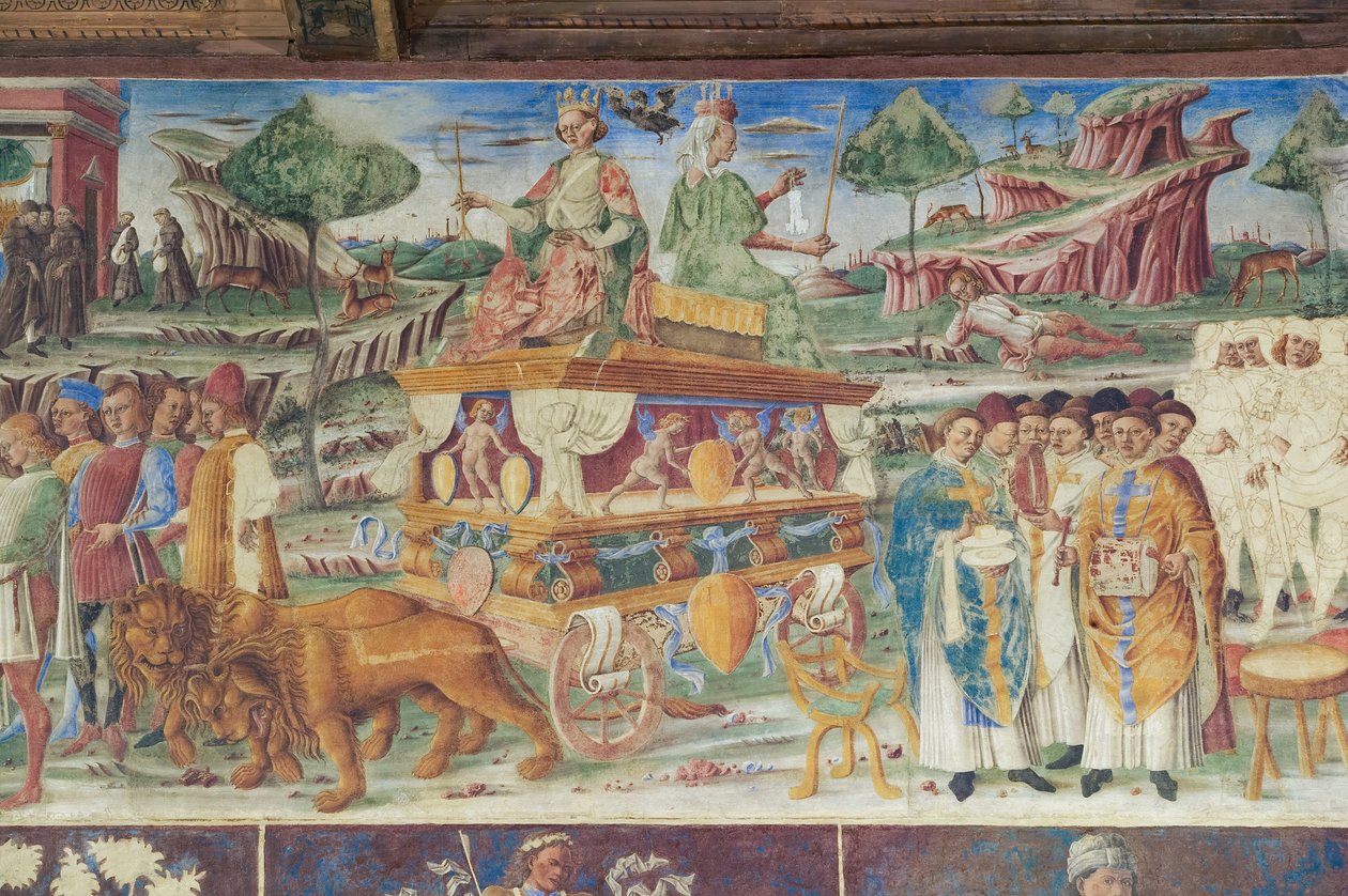 Månedens Hall, Northern Wall: "Juli" med Jupiters og Cybeles triumf, ca. 1468-70 (fresco) af Italian School