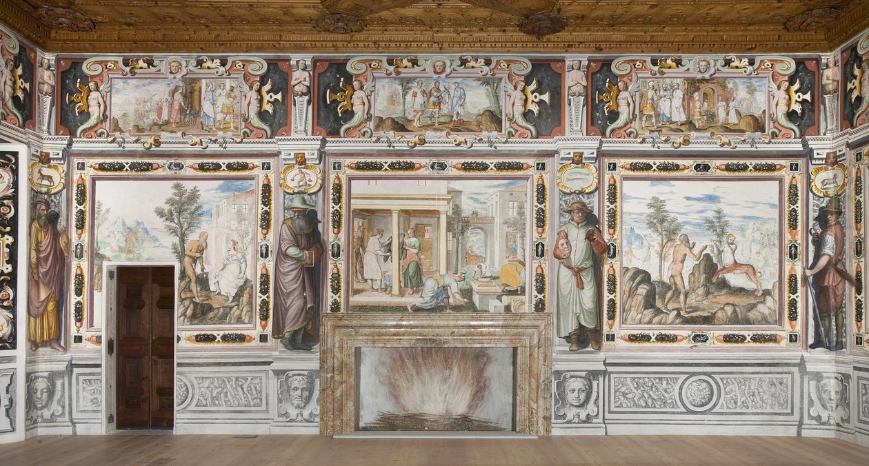 Hall of the Zodiac: Guder, der straffer mænd og mandlige figurer, der repræsenterer årets måneder (fresco) af Italian School