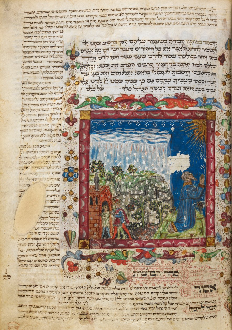 Harley 5686, f.60 Praying for rain, fra en festivalbønnebog af Leon ben Joshua De Rossi fra Cesena, Italien af Italian School