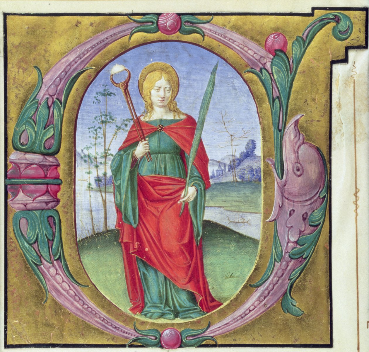 Historikert initial G, der forestiller St. Agatha af Italian School