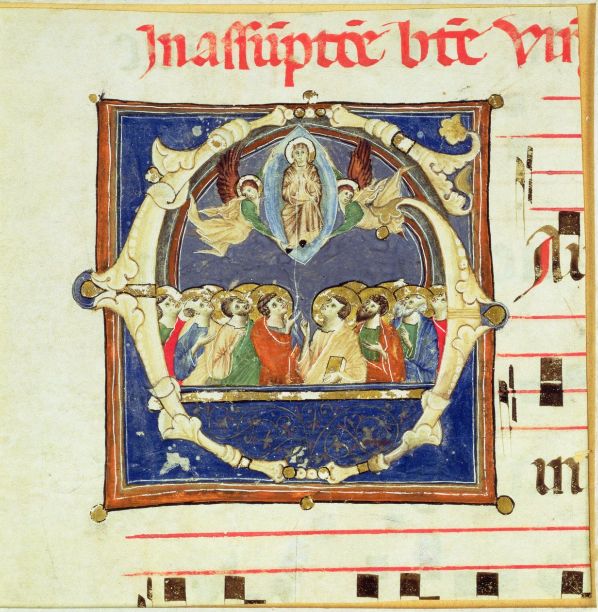 Historikert initial G, der viser Jomfruens antagelse af Italian School