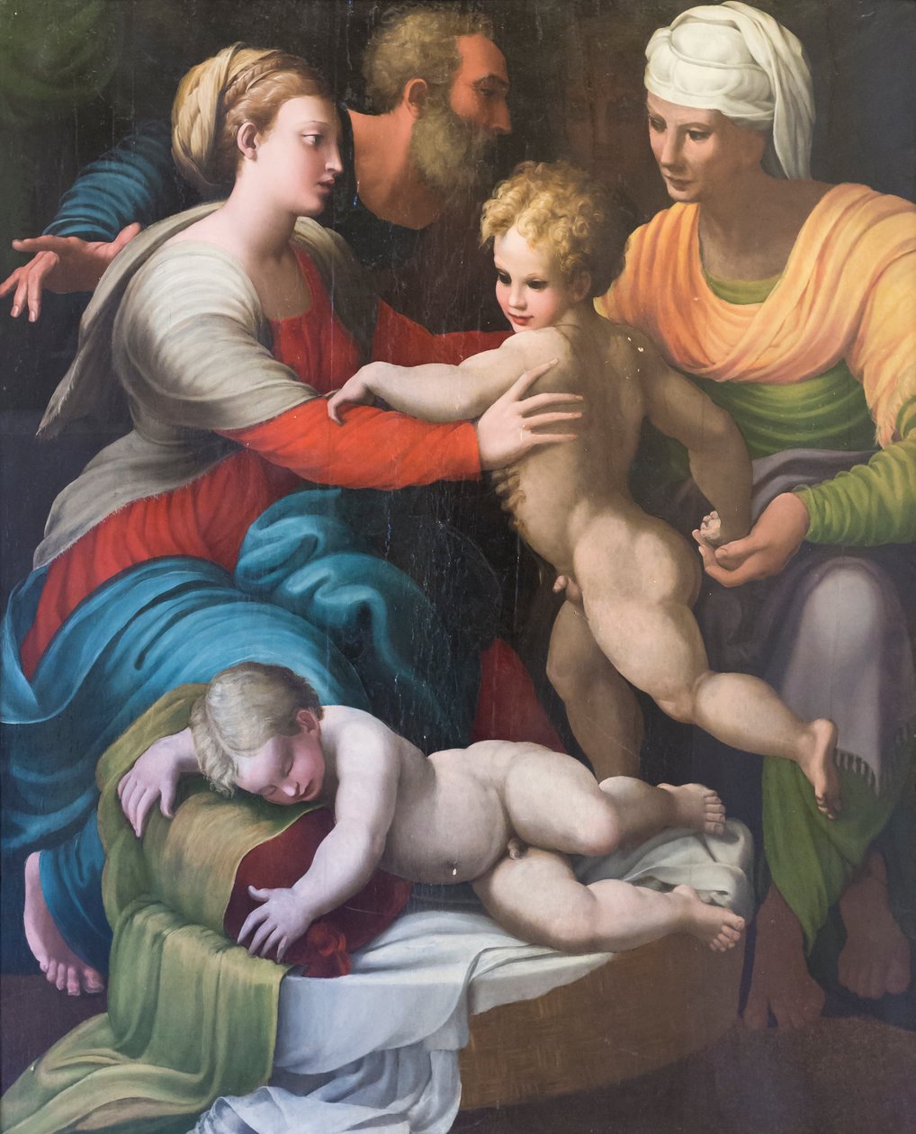 Hellig familie med Saint Elizabeth og Saint Giovannino af Italian School