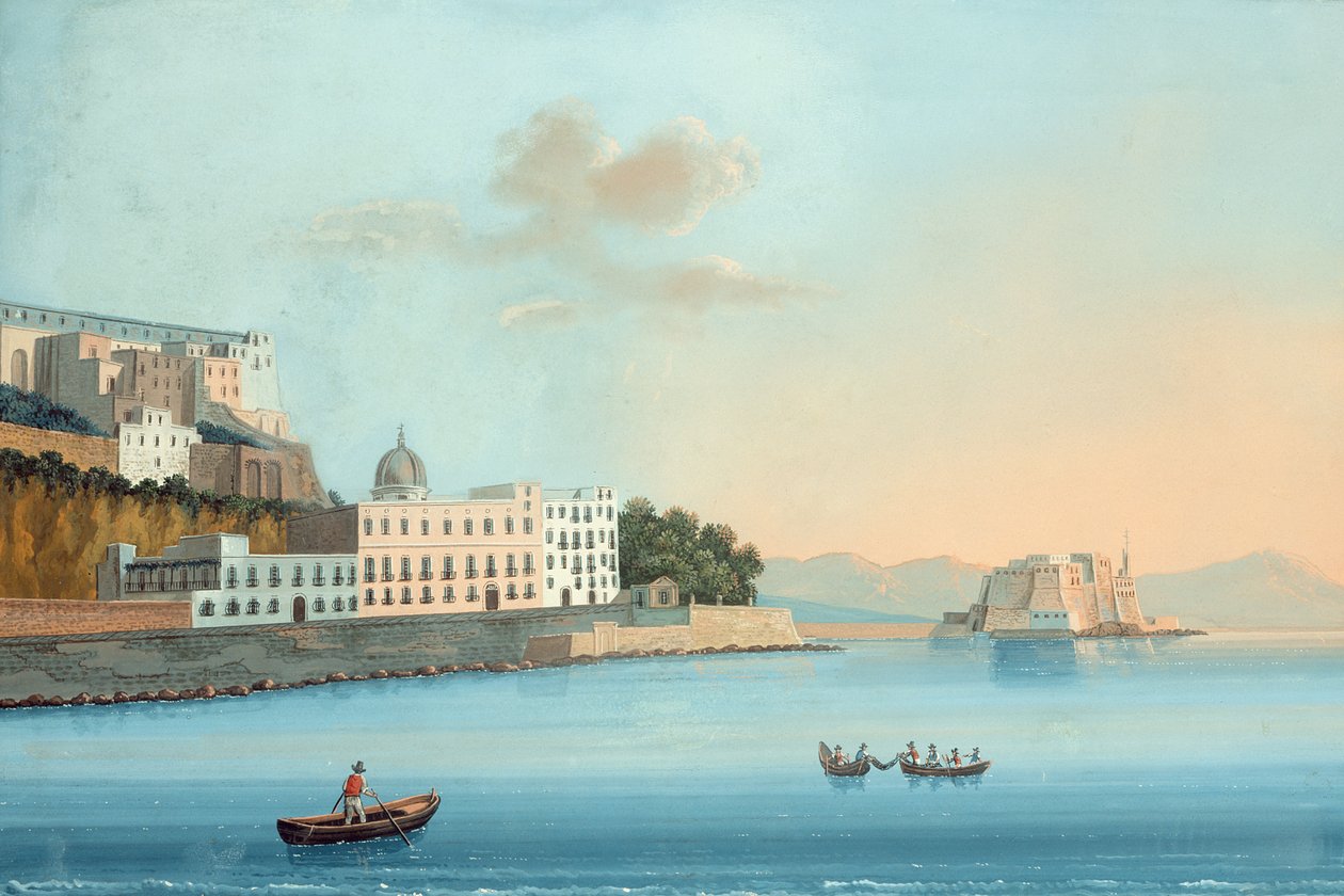 Il Chiatamone (gouache på panel) (se også 20793, 207964, 207966) af Italian School