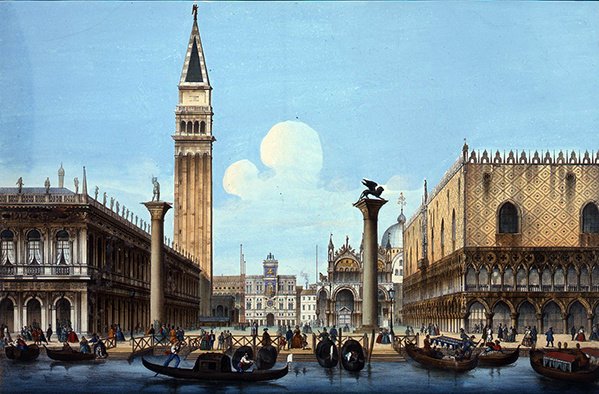 Il Molo, fra et sæt af fire venetianske scener, ca. 1850 (håndfarvet litho) af Italian School