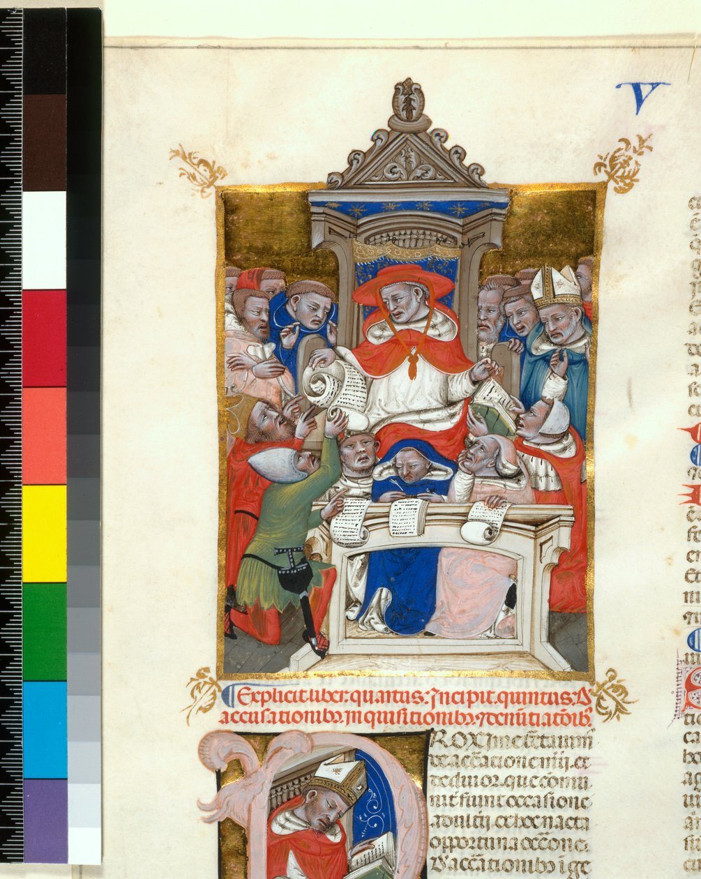 Oplyst manuskript. Novelle i Decretales Begyndelsen af ​​bog V , ca. 1355-1365 af Italian School