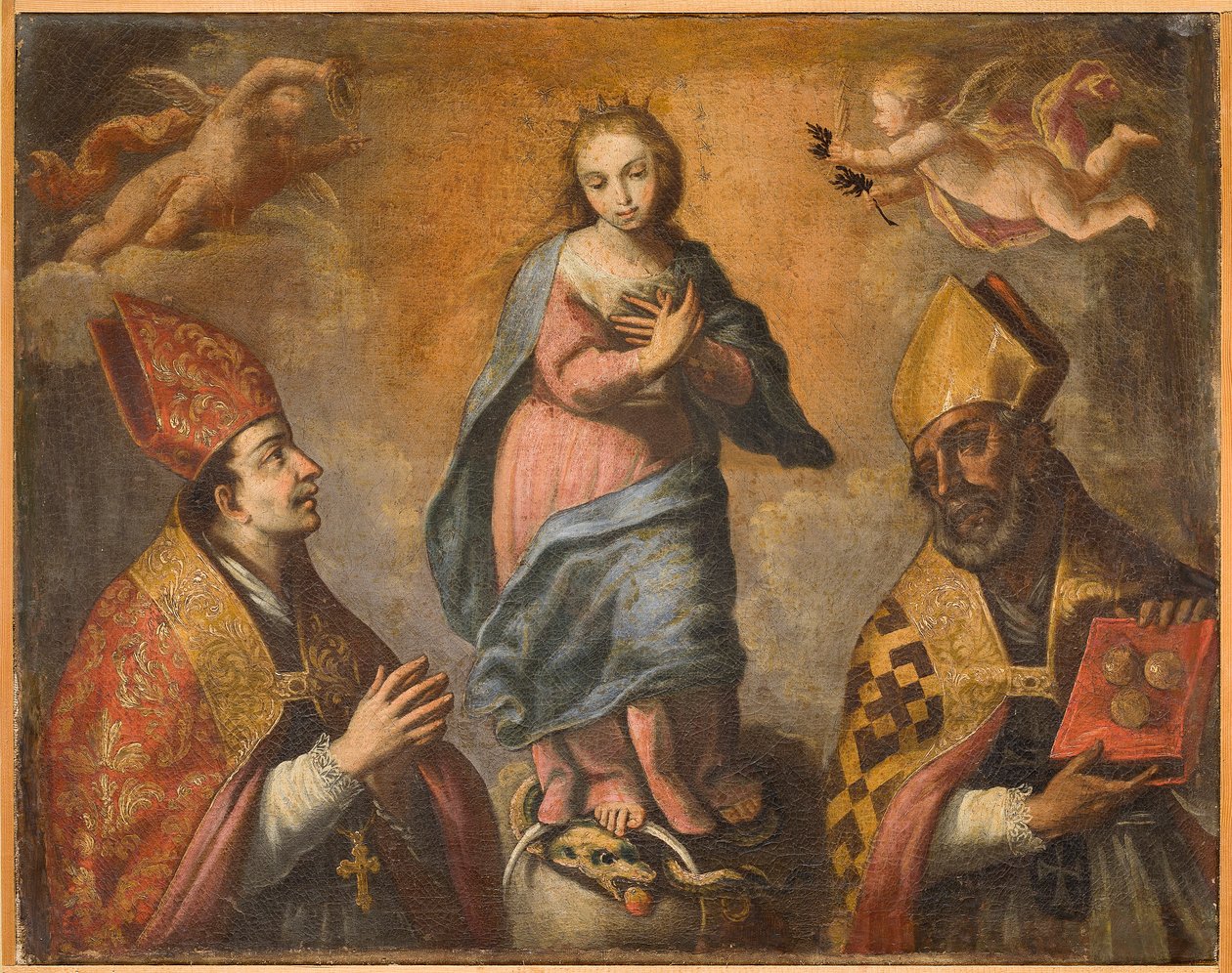 Immaculata mellem St. Canio (eller St. Augustine) og St. Nicholas, første halvdel af det 18. århundrede (olie på lærred) af Italian School