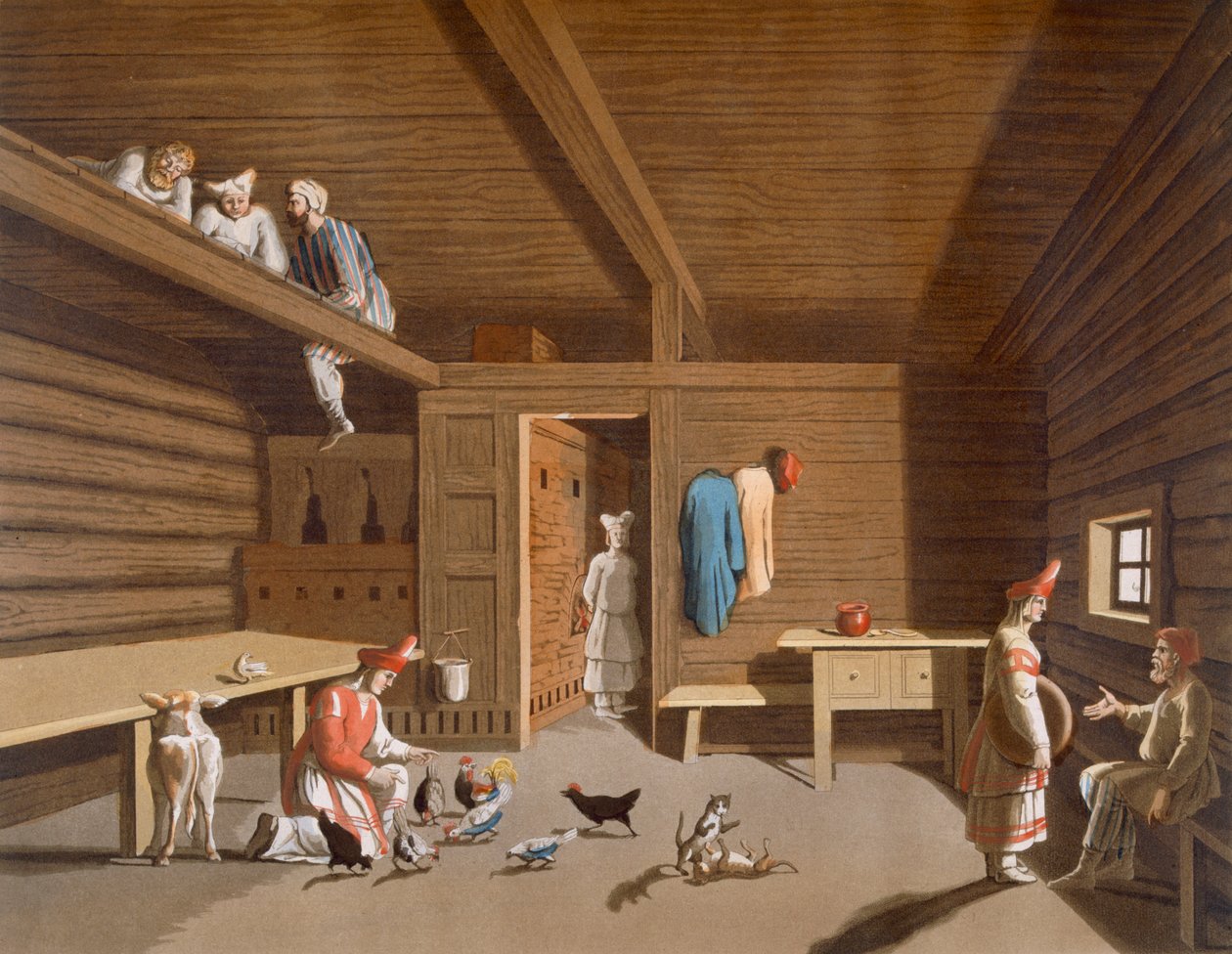 Interiør i et russisk bondehjem, ca. 1820-30
