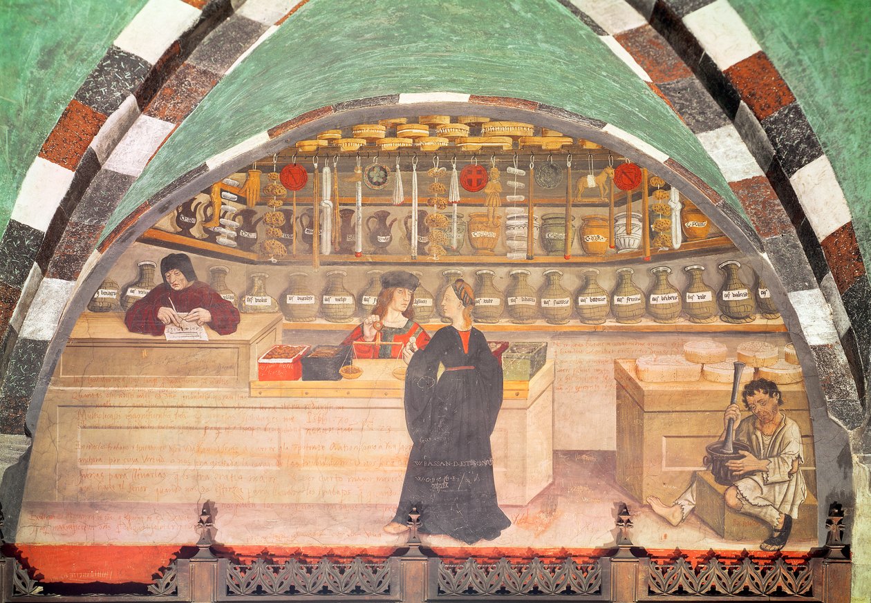 Interiør af et apotek af Italian School
