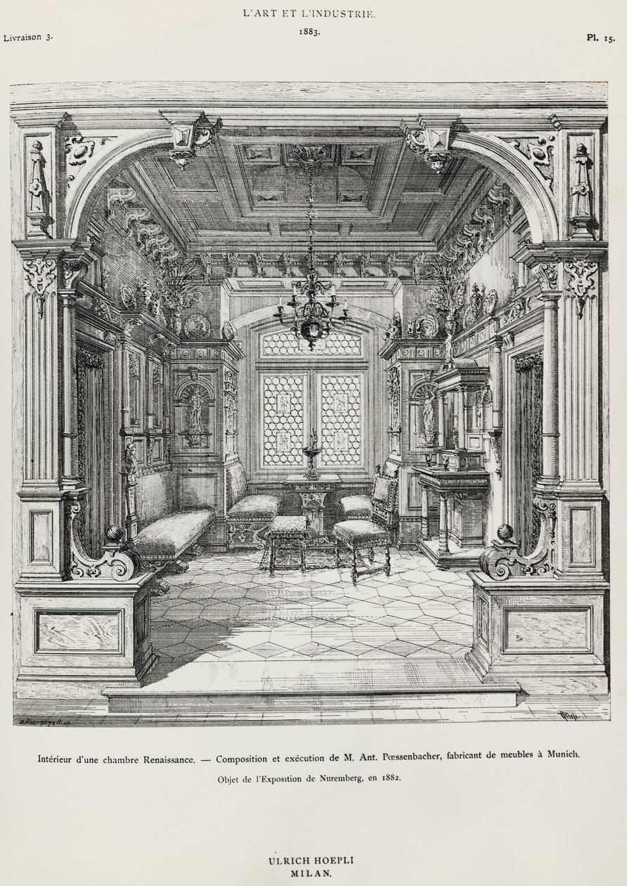 Interiør af soveværelse i nyrenæssancestil af Possenbacher, Monaco, illustration fra L