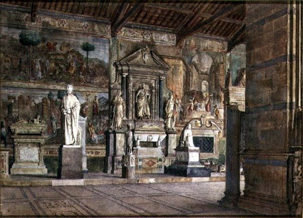 Interiør af Campo Santo i Pisa, ca. 1845 (akvarel på papir) af Italian School