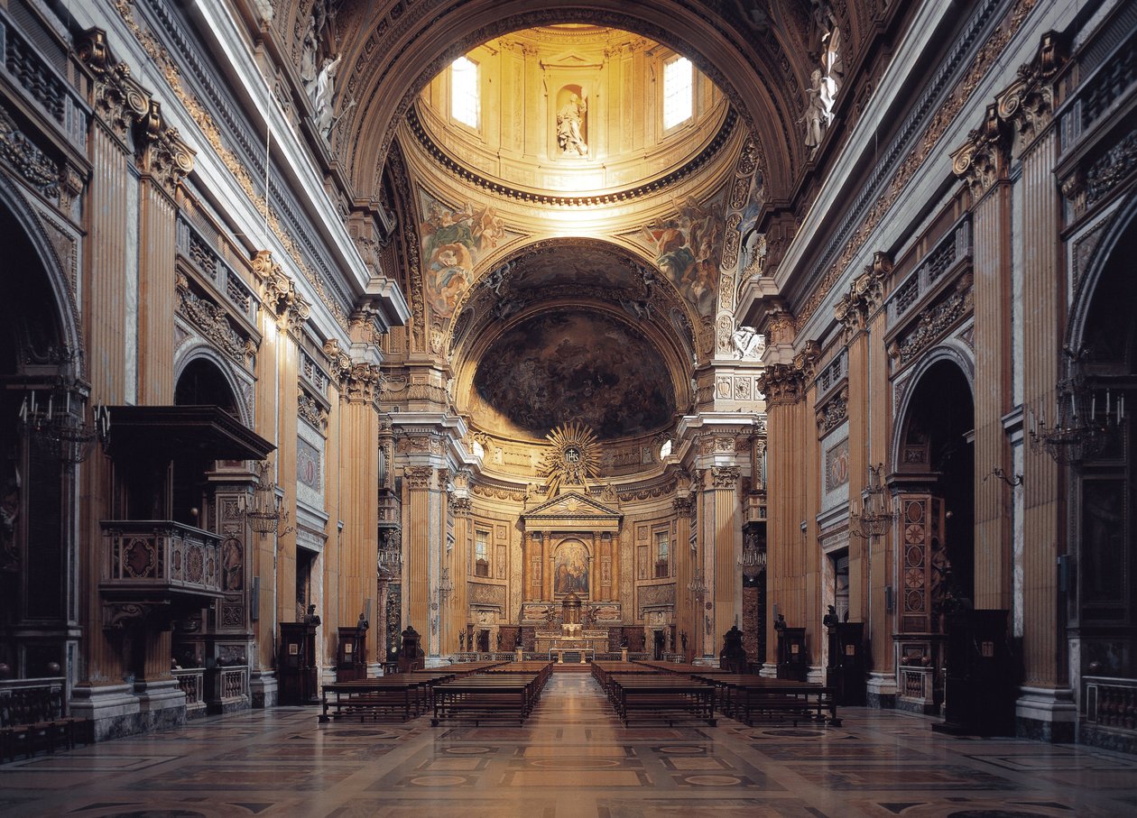 Indvendigt billede af kirken Gesu i Rom, omkring 1568 (indvendigt billede af Chiesa del Gesu i Rom, Italien) af Italian School
