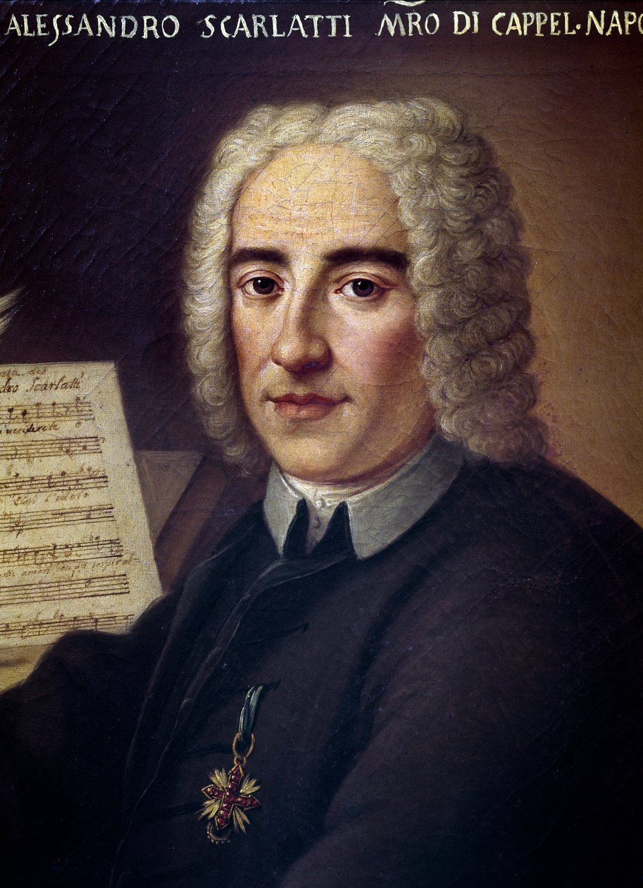 Den italienske komponist Alessandro Scarlatti, detalje (olie på lærred) af Italian School
