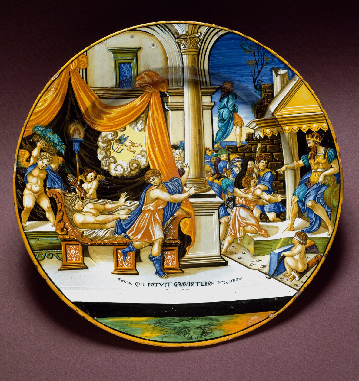 Josef og Putifars hustru Josef flygter fra Putifars (Potifars) hustru for at forføre ham. Keramisk plade produceret i Urbino, Italien. 1537 omkring Firenze, Museo Nazionale del Bargello af Italian School