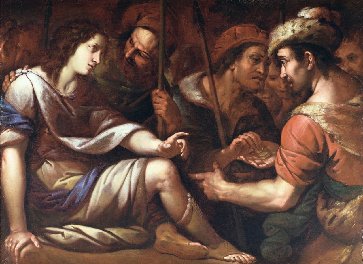 Joseph solgt af sine brødre, ca. 1650 (olie på lærred) af Italian School
