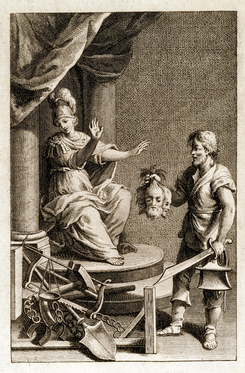 Justice, der afviser den bøddel, der kom til at præsentere lederen af den dømte til døds falske titel (falsk titel) af "Dei Delitti e delle Pene" "(des dækker et des sanktioner), beskæftiger sig med straffeloven for juristen, brev og filosof Cesare Beccari af Italian School
