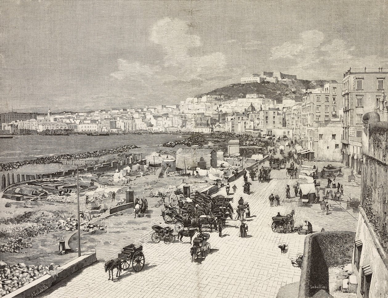 La Marinella, Napoli, Italien, gravering af Sabattini fra tegning af A Della Valle, fra L