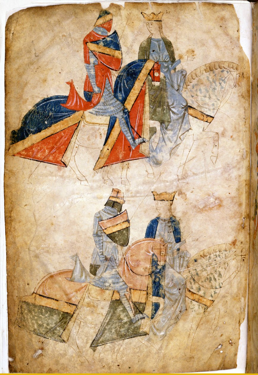 Lancelot du Lac med dronning Guinevere. Manuskript af Rusticano da Pisa. fra det 13. århundrede. Venedig Biblioteca Marciana af Italian School