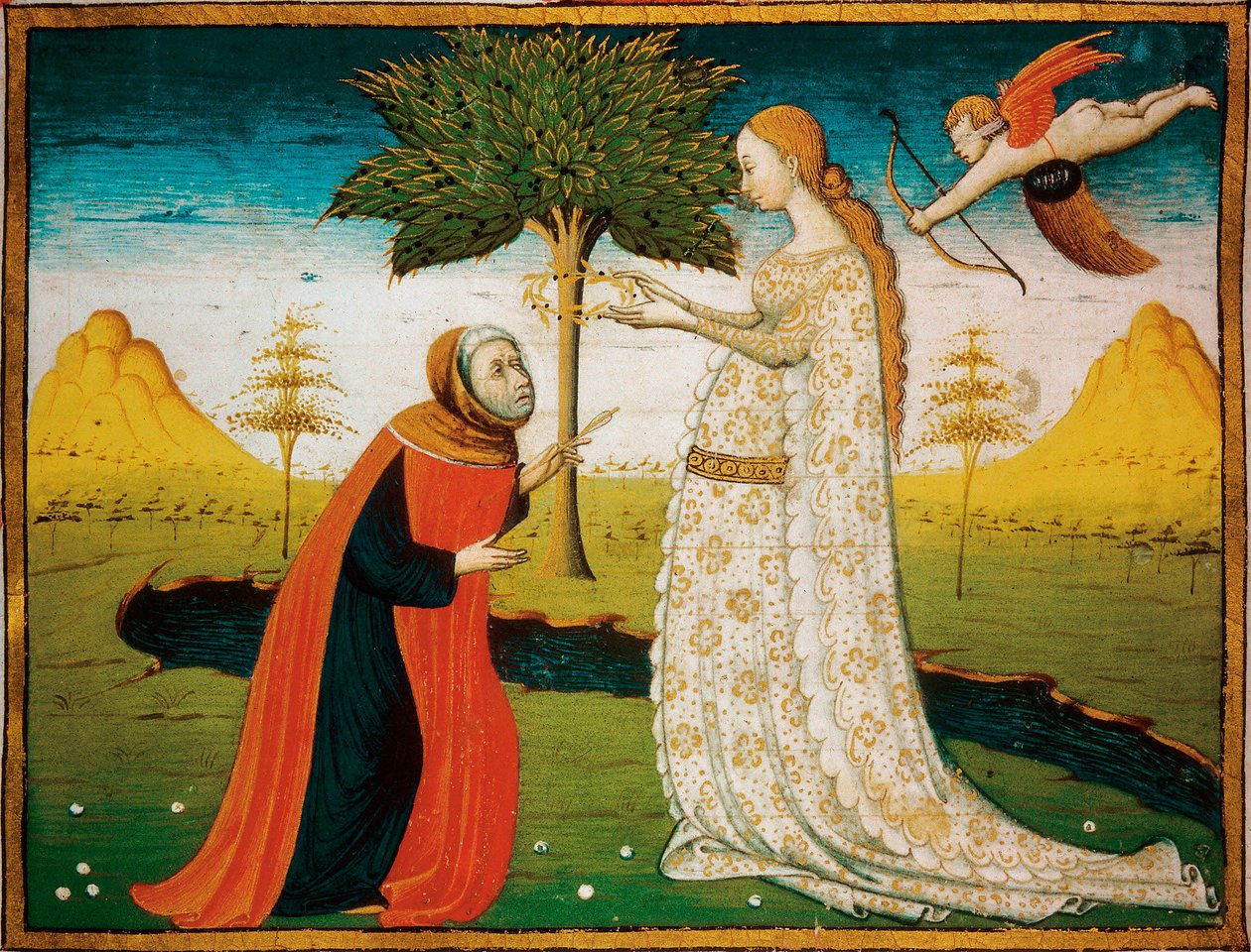 Laura (Laure) de Noves (1308-1348) kronede digteren Francesco Petrarca (Petrarque). af Italian School