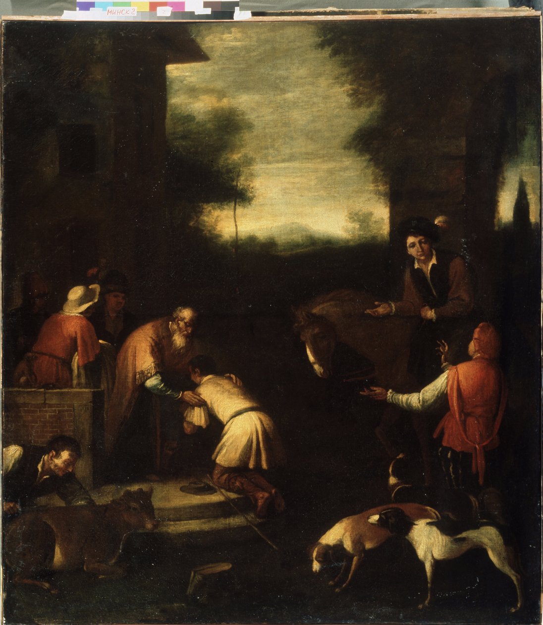 ""The Return of the Prodigal Son"" (Return of the Prodigal Son) Maleri af den italienske skole. Det 17. århundredes statskunstmuseum for den hviderussiske republik, Minsk, Hviderusland af Italian School