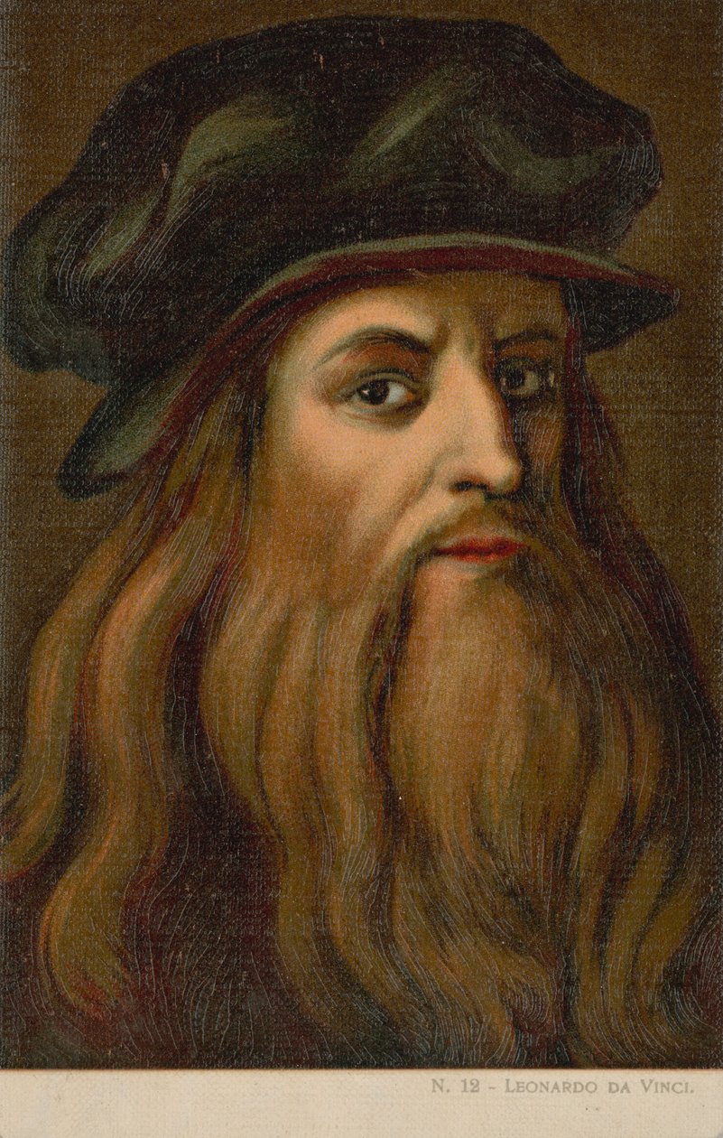 Leonardo da Vinci, italiensk kunstner og videnskabsmand (chromolitho) af Italian School