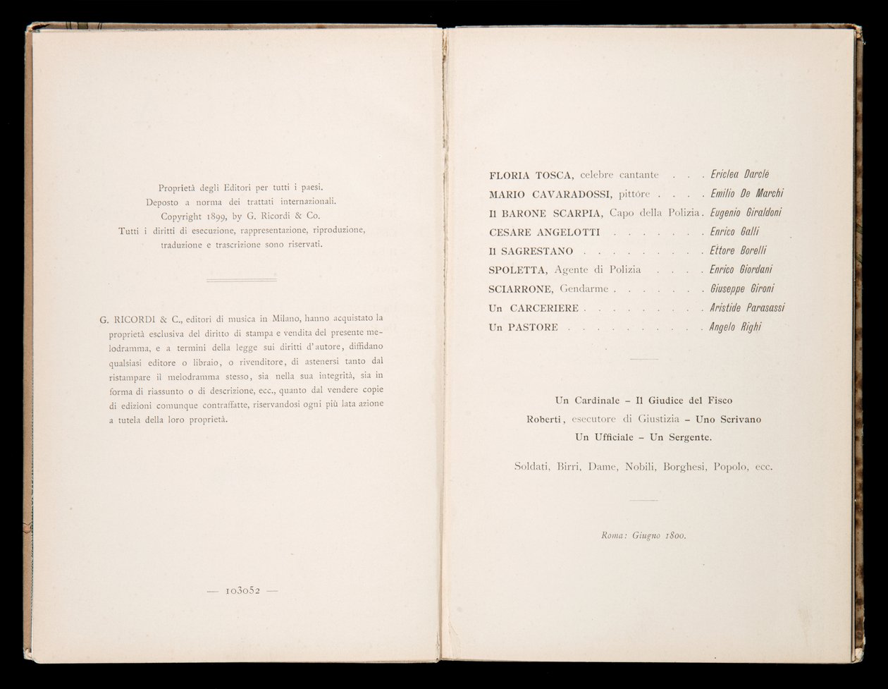 Libretto af Tosca af Giacomo Puccini, Ricordi Edition, Italien af Italian School