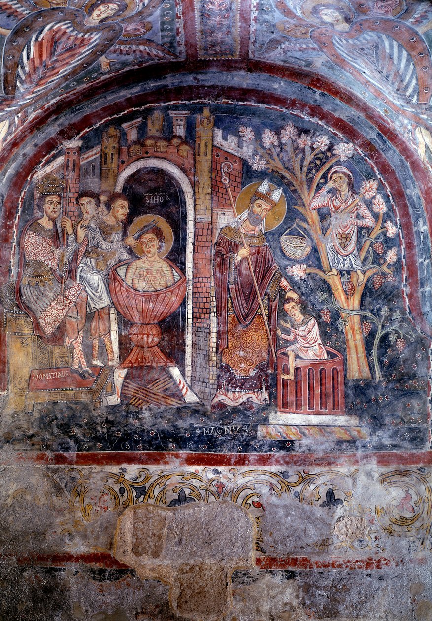 St Magnus af Anagnis liv og mirakel og St Johns martyrium i kogende olie - fresco af Italian School