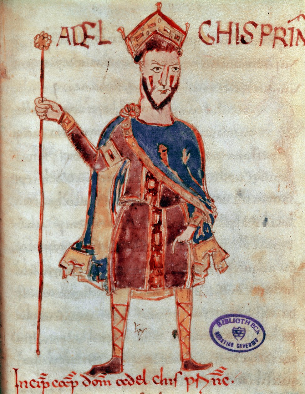 Lombardprins Adalgis (død 788) Miniature fra "" Codex Legum Longobardorum"" (eller Langobardorum), der beskriver lovene i det langobardiske rige etableret af kong Rothari af Italian School