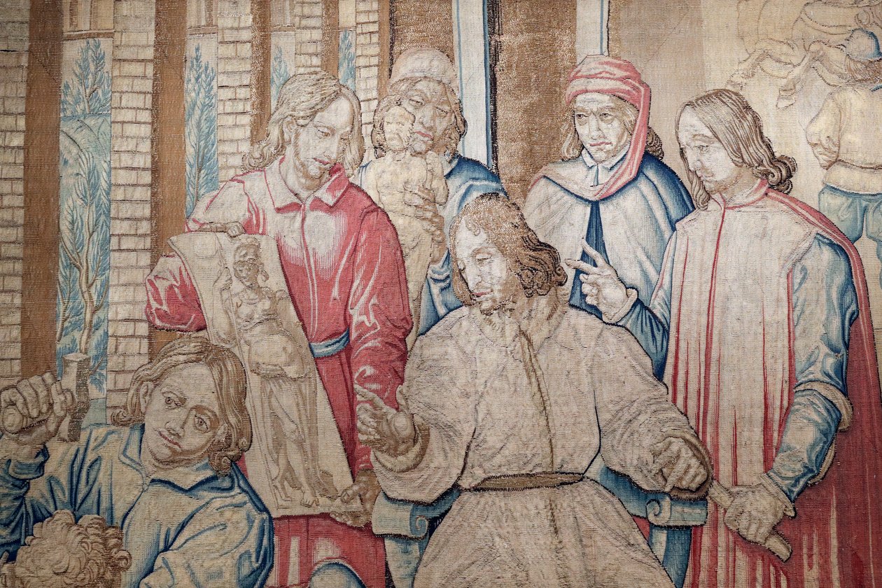 Lorenzo den Storslåede blandt billedhuggerne og malerne i Medici-haven ved San Marco. Gobelin 1516. Genova. Italien. af Italian School