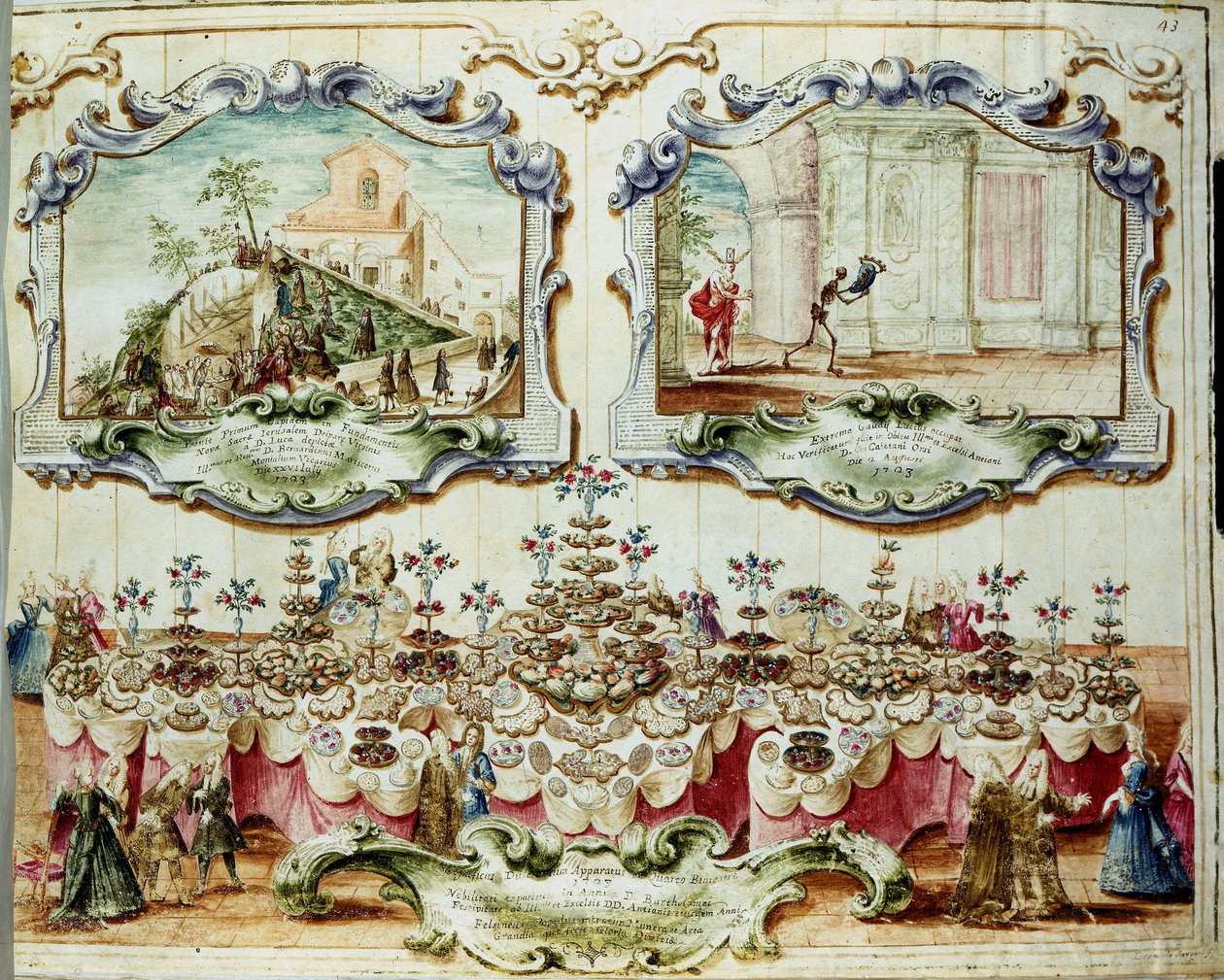 Frokost givet til ære for Bologna-adelen til festen for Saint Bartholomew (eller Bartholomew). 1723. Archivio di Stato di Bologna. af Italian School