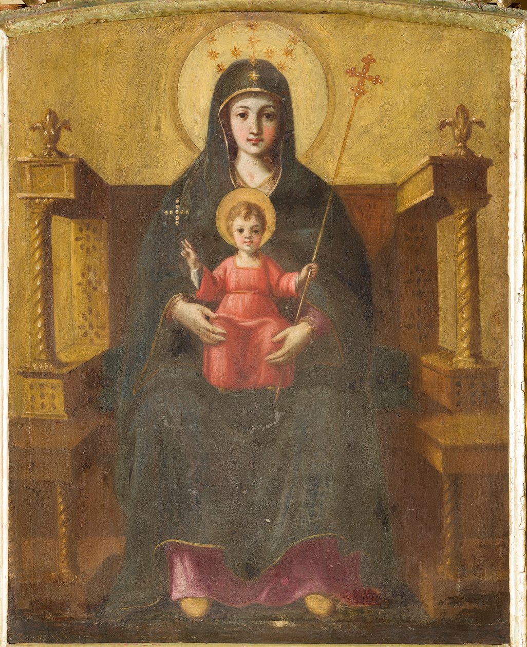 Madonna på tronen med barn af Italian School