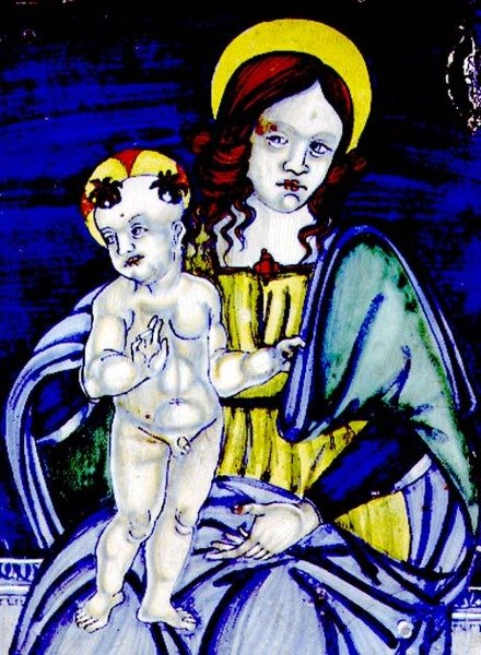 Madonna og barn (maiolica plakette) af Italian School